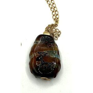 Vintage Gold 14 GF Chain Necklace With Carved Agate Pendant
